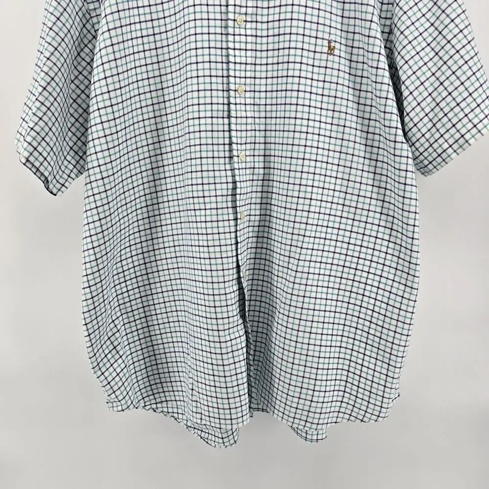 Polo Ralph Lauren White Check Flesh Pony Short Sleeve Button Down Shirt Men 2XB
